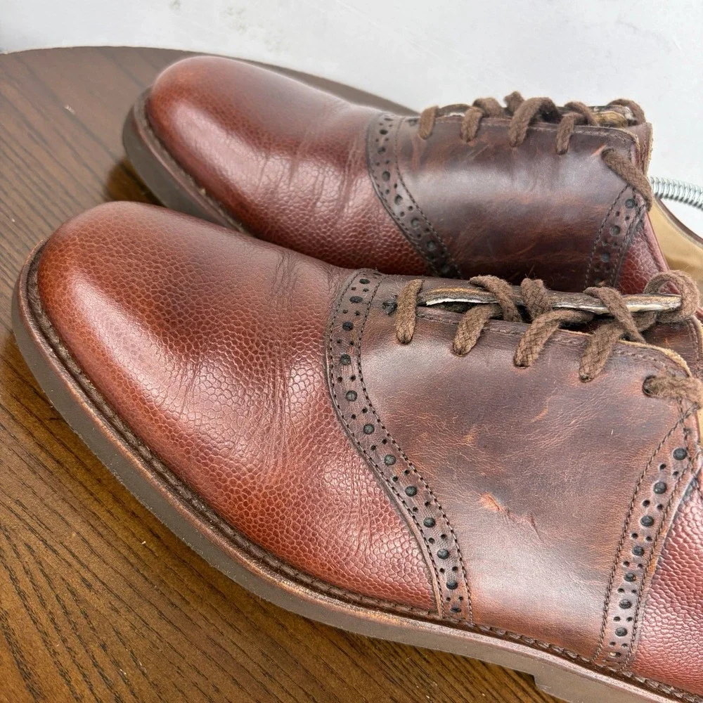 Cole Haan Shoes Men's 8D Brown Pebble Leather Brogue Derby Oxford Saddleback USA